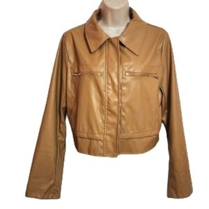Shein Faux Leather Motorcycle Jacket Tan Size 8 10